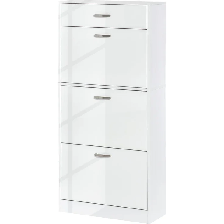 Schuhschrank – 3 Klapptüren und eine ausziehbare Schublade – Maße: 62 B x 24 T x 135 H cm, weiß – Bild 2