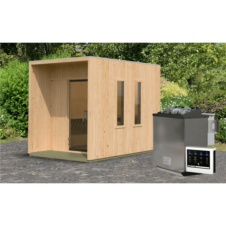 Karibu Saunahaus Laguna mit 9kW Bio-Ofen in zwei Farben erhältlich naturbelassen