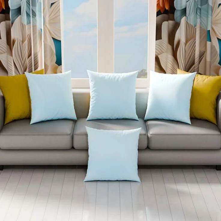 Petti Artigiani Italiani - 1 Paar Kissenbezüge 40 x 40 cm aus Mikrofaser, Dekokissen für Schlafzimmer, Sofa, Set mit 2 Kissenbezügen, doppelseitiger Kissenbezug hellblau gelb – Bild 3