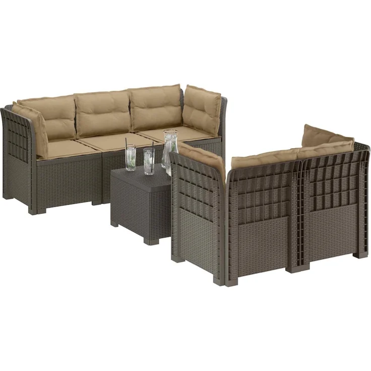 vidaXL 5-Sitzer Gartensofa mit Kissen Rattan-Look PP Hellgrau 3443920 – Bild 3