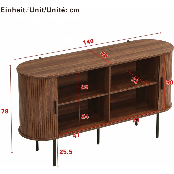 Merax Sideboard mit Rolljalousie-Türen, Aluminiumgriffen & Eisenbeinen – Vielseitiger Aufbewahrungsschrank für Wohnzimmer, Esszimmer & moderne Einrichtung – Bild 4