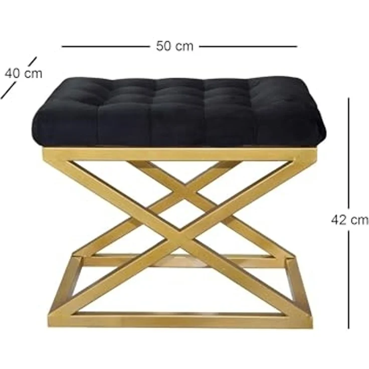 Atelier Del Sofa Stylish Pouffe with Metal Frame, 50 cm Width, 42 cm Height, 40 cm Depth | 100% Polyester Babyface, Grey with Gold & Black Accents | Perfect for Modern Decor – Bild 2