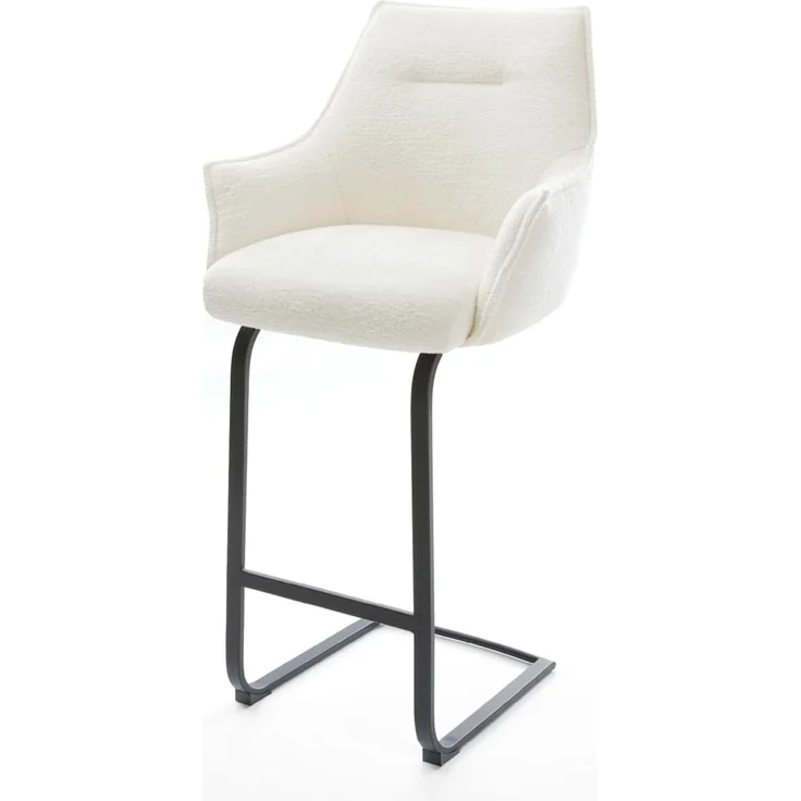 Barstuhl Alja-Flex Bouclé Soft Beige Freischwinger Flach Metall Schwarz Taschenfederkern – Bild 2