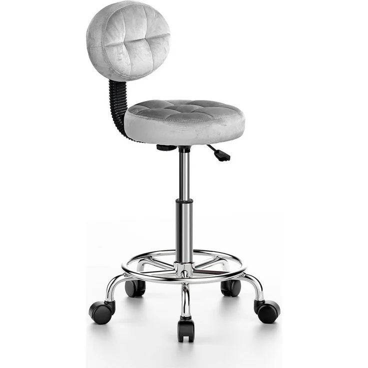 BIGZZIA Drehhocker Rollhocker mit Rückenlehne - Bürohocker Höhenverstellbarer, 360° Drehhocker mit Rollen, Kosmetikhocker, Bürostuhl – Bild 5