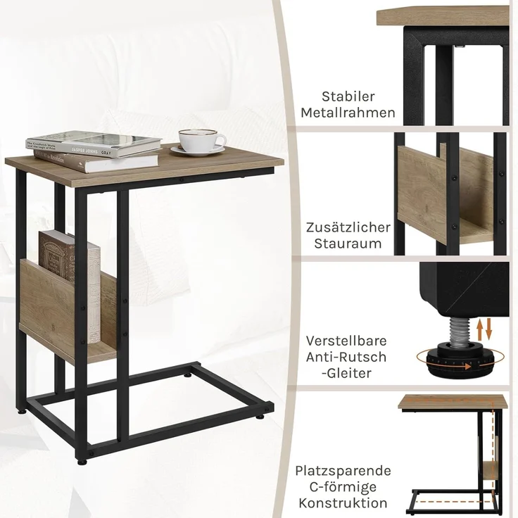 Woltu Beistelltisch (1-St), Kaffeetisch Couchtisch Sofatisch aus Metall MDF – Bild 8