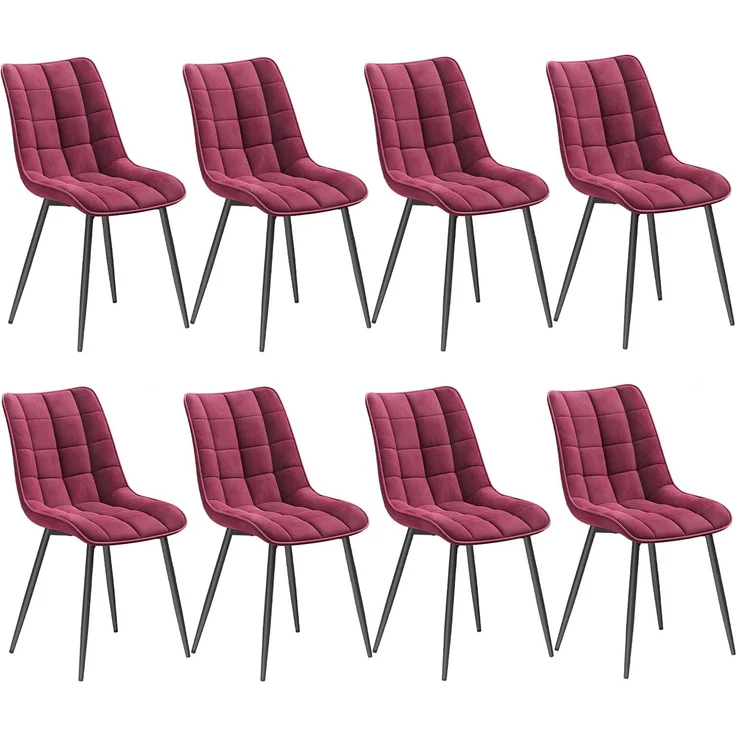 WOLTU Esszimmerstühle 8er Set, Küchenstühle gepolstert mit Rückenlehne | Sitzfläche aus Samt, mit Metallbeinen, bis 150 kg belastbar, für Wohnzimmer Küche Esszimmer, Bordeaux