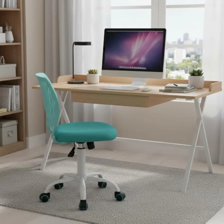 FurnitureR Bürohocker ergonomisch, höhenverstellbar, drehbar, ohne Armlehnen, Netzrückenlehne, Sitzfläche 38x40 cm, Rückenlehne 32cm, 130kg Tragkraft, Metallfuß mit Rollen, Grün – Bild 3