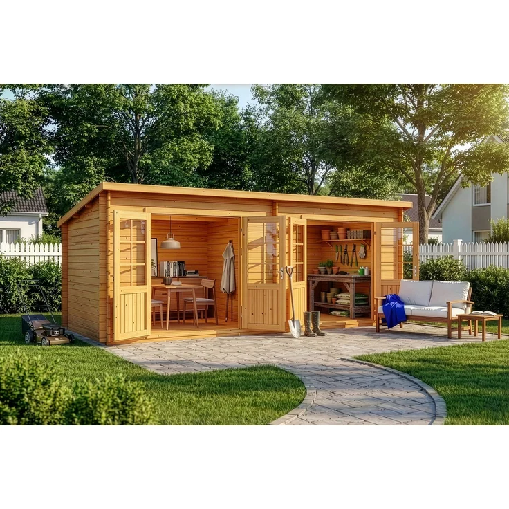 Alpholz Gartenhaus Maria Twin Gartenhaus aus Holz in Pinie Holzhaus mit 28 mm Wandstärke Blockbohlenhaus mit Montagematerial – Bild 2