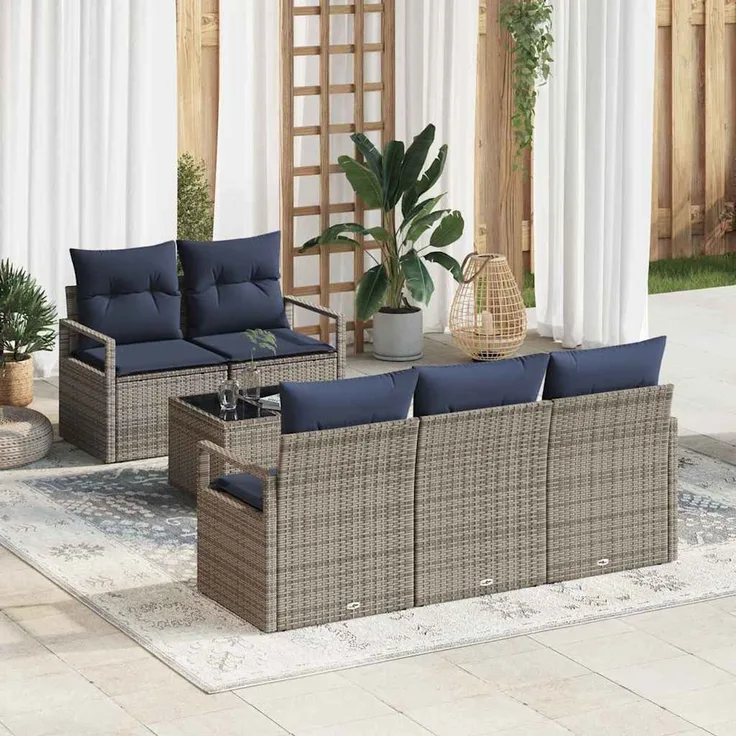 vidaXL Sofa Set 6 stk. 5-Sitzer Grau und Marineblau 3346265