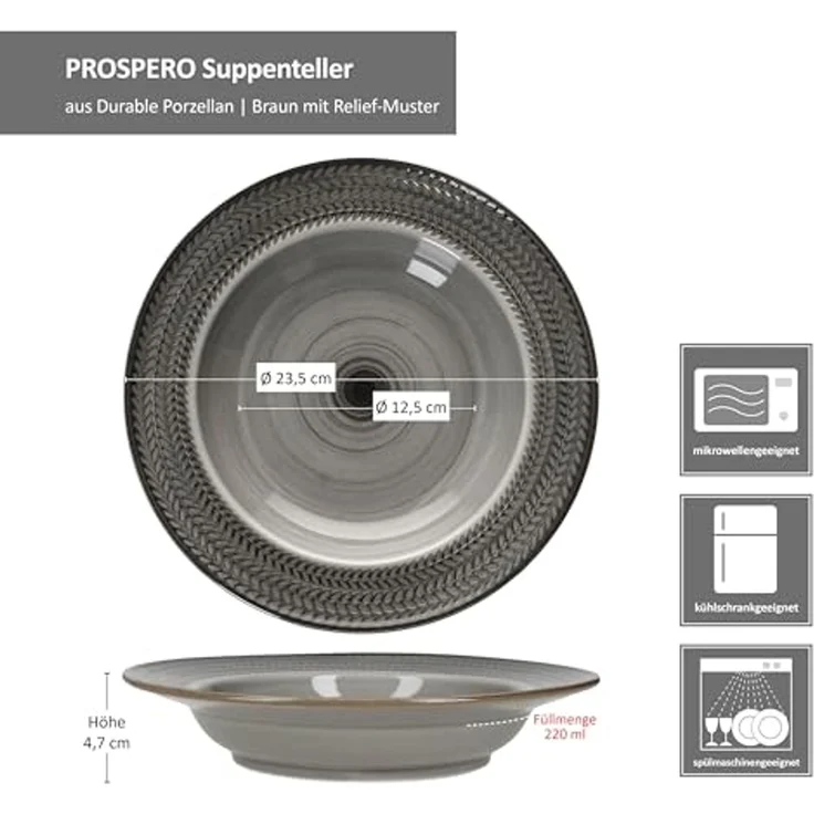 MÄSER Suppenteller Mäser Prospero 6x Suppenteller braun Porzellan tiefe Teller Pasta – Bild 6