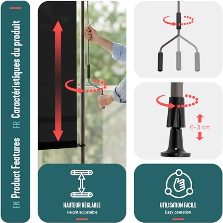 VOUNOT® Klemmmarkise Senkrechtmarkise 150x310 cm, Vertikalmarkise mit Handkurbel ohne Bohren, Ausziehbar Sichtschutz für Balkon, Garten & Terrasse, UV-Schutz & Wasserfest, Anthrazit – Bild 5