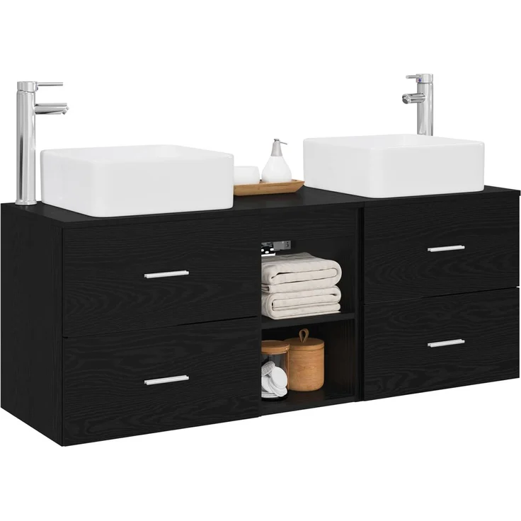 vidaXL Badezimmerschrank-Set 3 stk. Schwarze Eiche 129 x 41 x 80 cm 3405820 – Bild 3