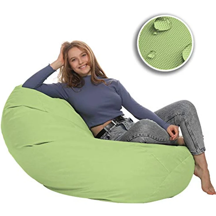 HomeIdeal - Sitzsack XXL Bodenkissen für Erwachsene & Kinder - Geeignet für Gaming oder Entspannen - Indoor wie Outdoor da er Wasserfest ist - mit EPS Perlen, Farbe:Limettengrün, Größe:XXL – Bild 10