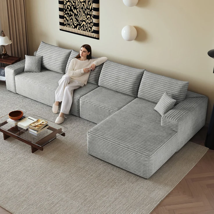 EINHOM 340 cm Boneless Modular Ecksofa, mit L-förmiger Chaiselongue, modernes modulares Sofa , mit tiefer Sitzfläche, Keine Montage erforderlich, Kompressionssofas for Wohnzimmer, Schlafzimmer, Wohnung, Grey – Bild 5