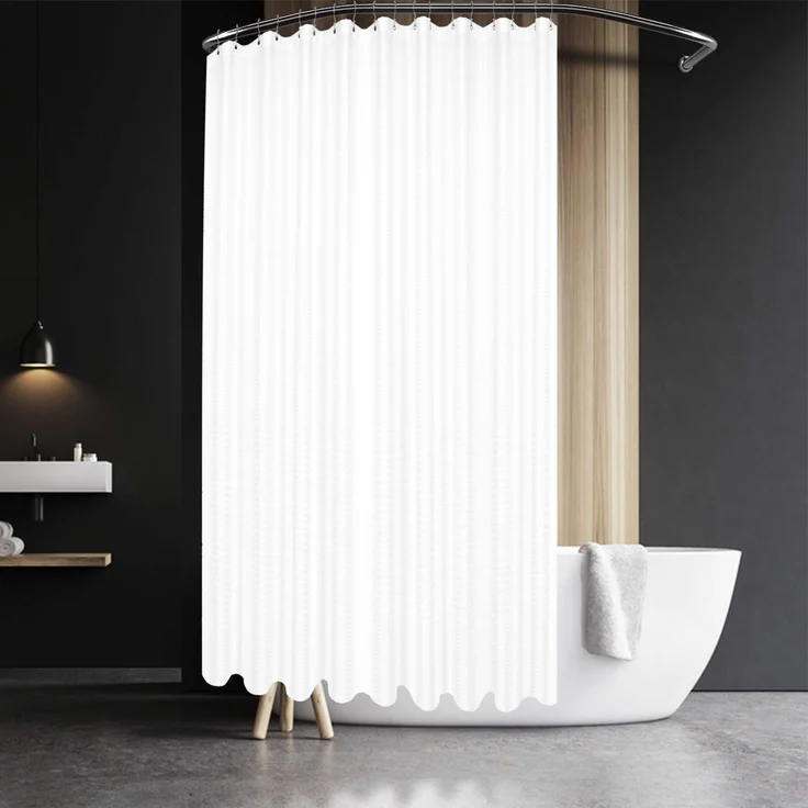 Duschvorhang aus Stoff, Waffelstruktur, Hotel-Luxus-Spa, wasserabweisend, waschbar, 230 g/m², schwer, weißes Piqué-Muster, dekorativ, 18 Ösen, 274,3x182,9 cm
