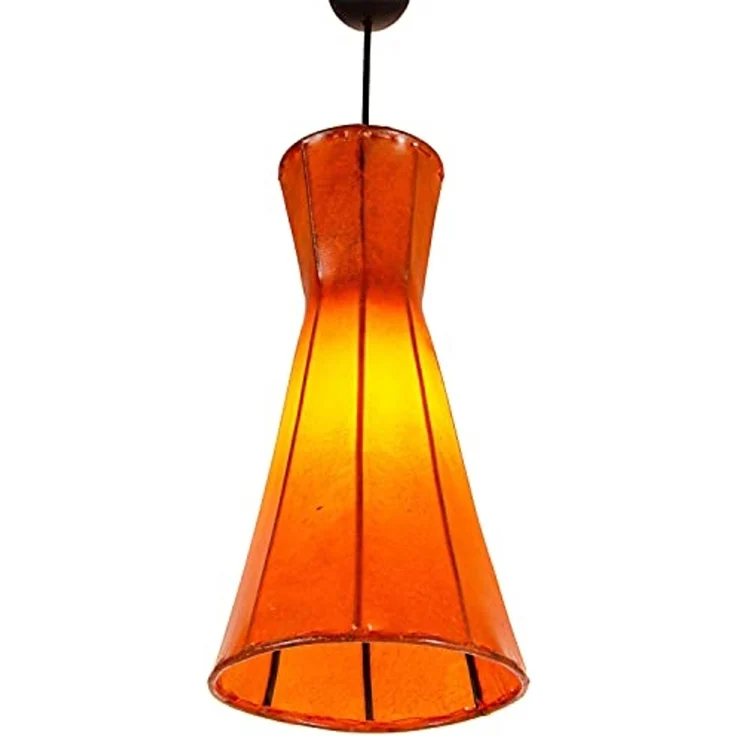 Marrakesch Orient & Mediterran Interior Pendelleuchte Vintage Hängeleuchte Jinjin Orange, Leder & Schmiedeeisen Handarbeit, ohne Leuchtmittel, Handarbeit – Bild 1