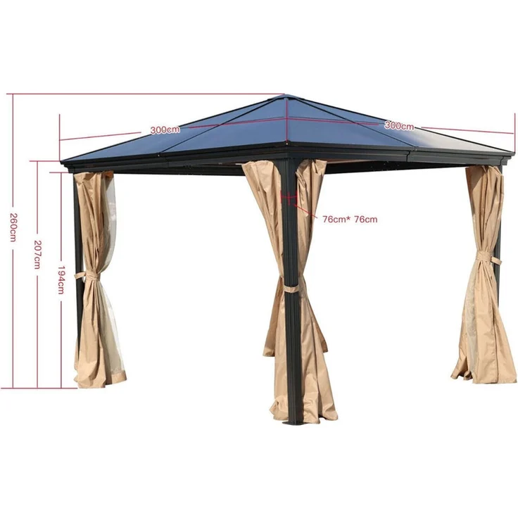 Premium Pavillon Pergola 3x3 m braun Aluminium mit festem Dach Gartenpavillon – Bild 3