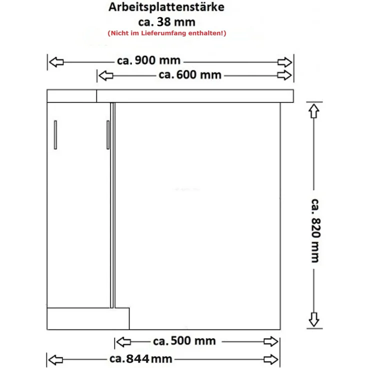 Küchen Eckunterschrank 90x90 cm CREMONA Eiche hell + Schwarz matt Küche Küchenzeile Küchenblock Einbauküche – Bild 3