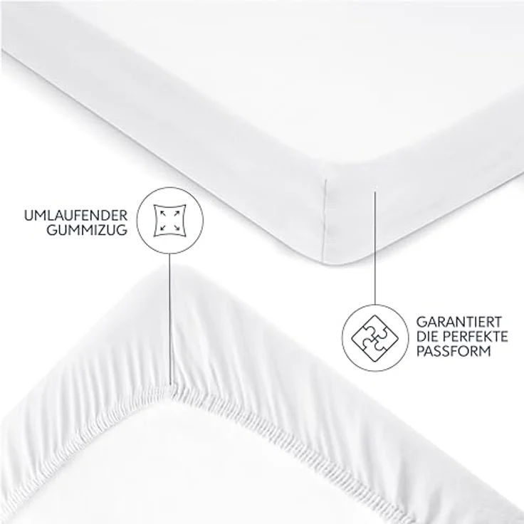 Dreamzie Premium Spannbettlaken 70x160 cm, Spannbetttuch für Dicke Matratzen bis zu 12 cm, Bettlaken 100% Jersey Baumwolle, 150 g/m², Oeko-TEX Zertifiziert - Weiß – Bild 5
