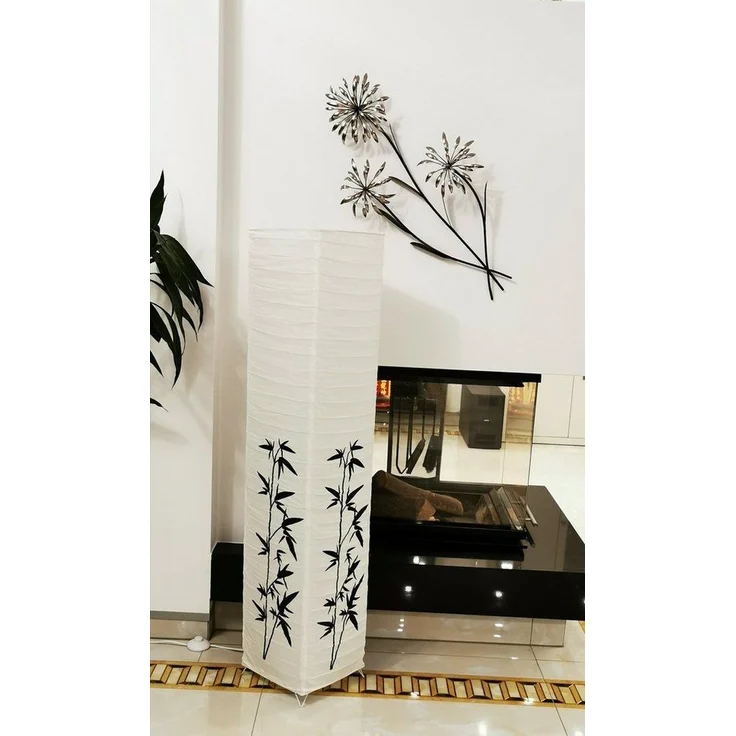 TRANGO LED Stehlampe, 1216L Modern Design LED Standlampe *KOREA* Reispapierlampe *HANDMADE* mit Bambus Motiv inkl. 2x E14 LED Leuchtmittel I Form: eckig I Höhe: ca. 125cm, Wohnraumlampe I Stehleuchte I Reispapier – Bild 1