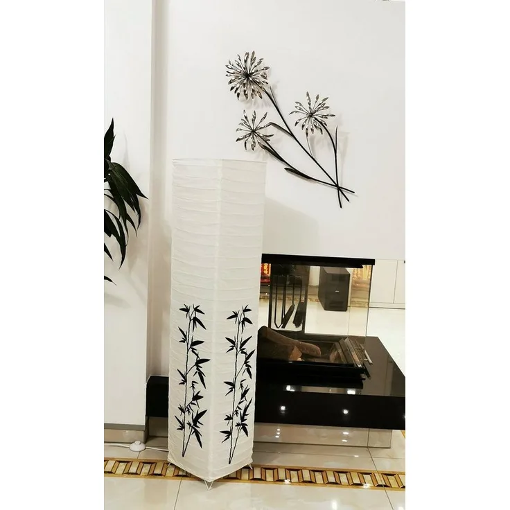 TRANGO LED Stehlampe, 1216L Modern Design LED Standlampe *KOREA* Reispapierlampe *HANDMADE* mit Bambus Motiv inkl. 2x E14 LED Leuchtmittel I Form: eckig I Höhe: ca. 125cm, Wohnraumlampe I Stehleuchte I Reispapier