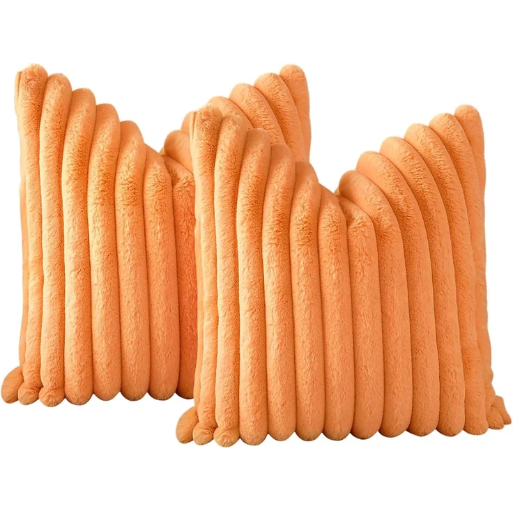 Kissenbezüge 2er Set Flauschig Plüsch Deko Dekokissen Sofakissen Zierkissenbezüge 45*45cm Sofakissen Couchkissen Bezug Sofa Schlafzimmer Reißverschluss,orange – Bild 5
