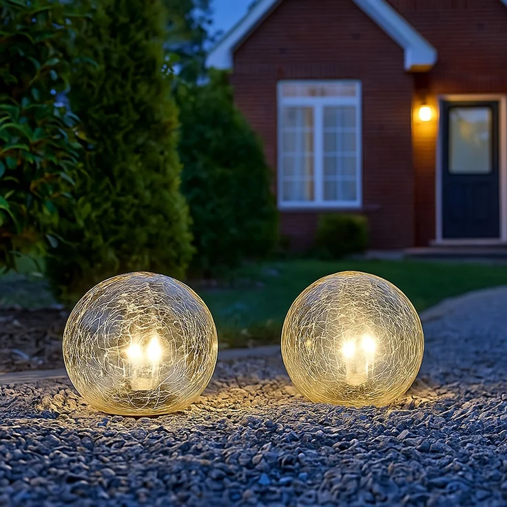 2er Set LED Außenleuchte, Solarkugel, Glas Crackle, D 15 cm – Bild 5