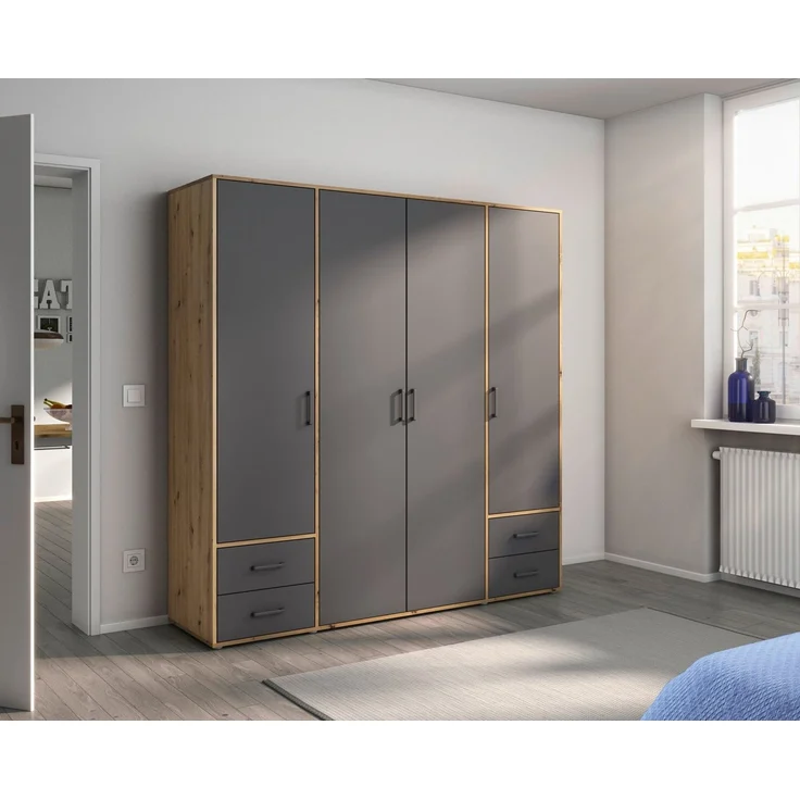 Rauch Möbel 'Voyager' Kleiderschrank, Holz, Grau Metallic | Eiche Artisan, Zubehör Classic, Breite 187 cm | mit Schubladen – Bild 2