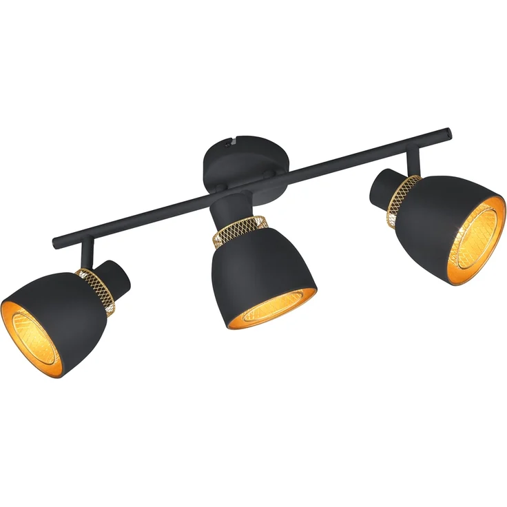 Deckenstrahler PUNCH 3-flammig Schwarz Gold mit Drahtgeflecht, Breite 45cm – Bild 2