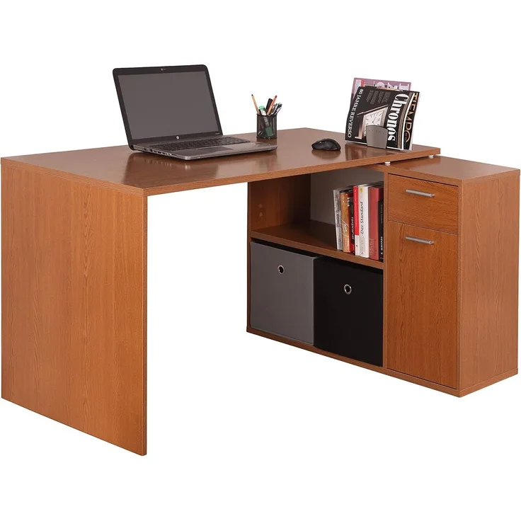 Schreibtisch klein 136 x 101 x 75 cm Eiche rustikal Dunkelbraun – Bürotisch Eckschreibtisch RICOO WM083-ER