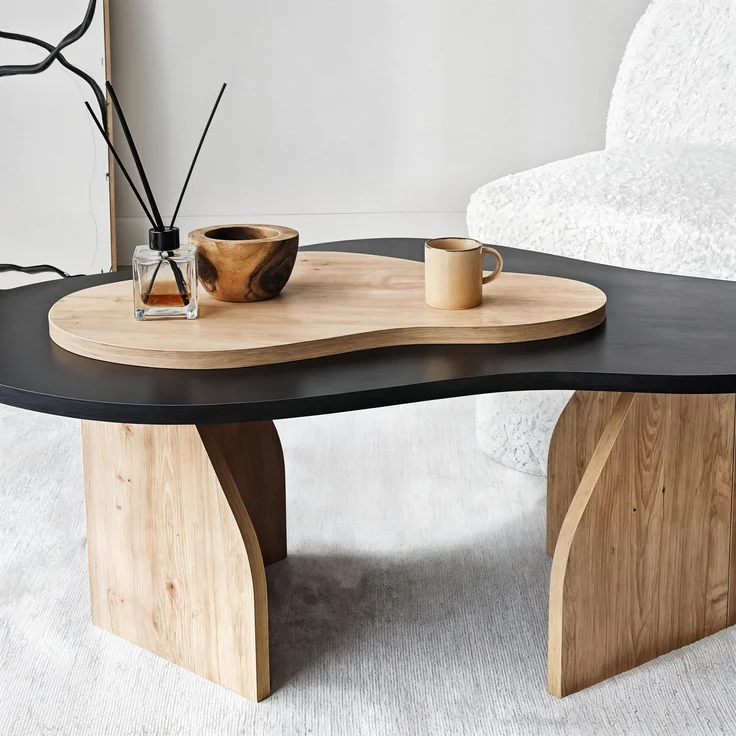 Hanah Home Stylish Abstract Coffee Table, Black & Sapphire Oak, 105 x 35 x 65 cm | 100% Melamine Coated Particle Board, 18 mm Thickness | Modern Design for Living Spaces – Bild 5