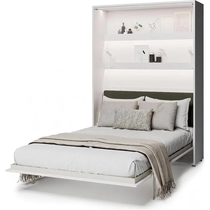 MEBLINI Elektrisches Schrankbett BC-36 - 140x200cm Vertikal - Weiß Matt - Kopfteil Grün ohne Matratze - Wandbett mit Lattenrost und Kopfteil - Wandklappbett – Bild 1