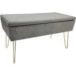 ECHTWERK Sitzhocker Sitzbank Scarlett mit Samtbezug, Aufbewahrungstruhe, Schminkbank mit Stauraum, Metallbeine, grau