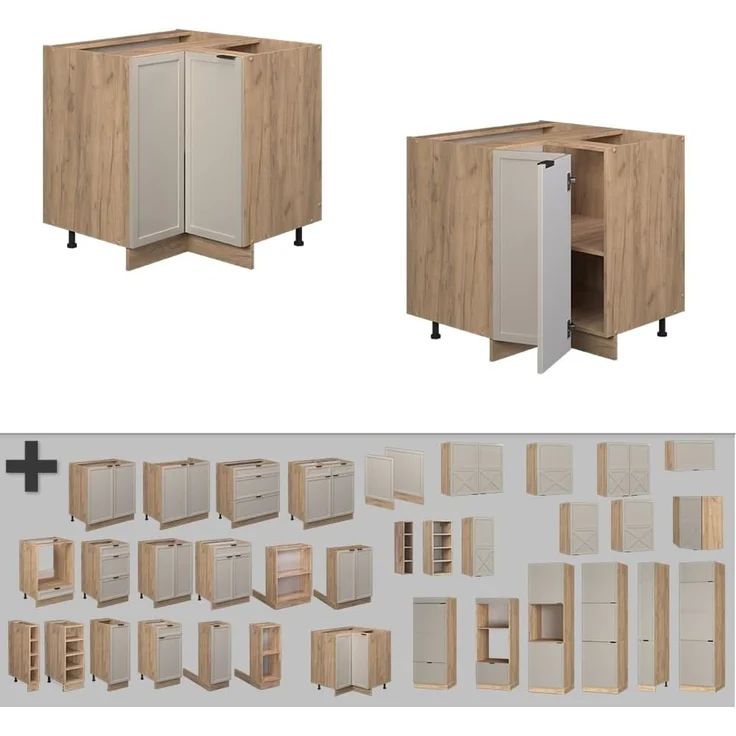 Eckunterschrank Fame-Line GrauBeige 80.5 cm ohne Arbeitsplatte Vicco – Bild 6