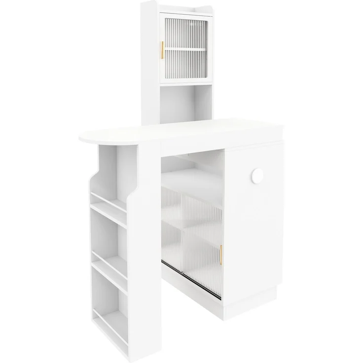 ZUBALIYA Küchenschrank mit Glastüren / Barschrank & Sideboard, mit ausziehbarer Bartisch & Stehtisch mit Stauraum und steckdose, Weiß, 131–170 x 40 x 170 cm, fürs Büro, mit LED, Samt – Bild 15