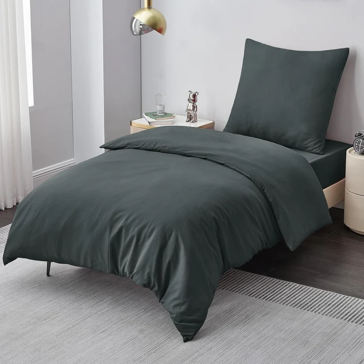 Bettwäsche Set 135x200 Grau Mikrofaser Reißverschluss 2tlg weich – Bild 2