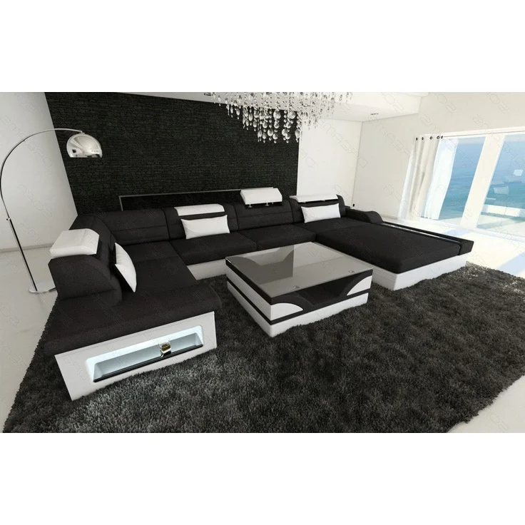 Wohnlandschaft Mezzo Materialmix mit LED - Mikrofaserstoff - Schwarz-Weiß - Rechts – Bild 3