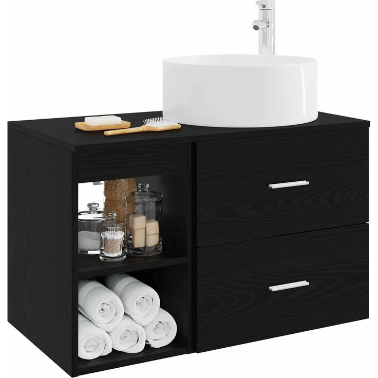 vidaXL Badezimmerschrank-Set 2 stk. Schwarz Eichen-Optik 3403929 – Bild 3