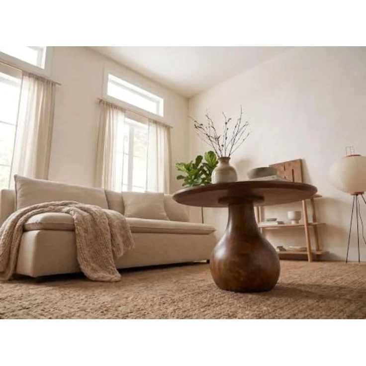 FINEBUY Couchtisch FB117749 Massivholz 60cm Wohnzimmertisch Sofatisch Beistelltisch Tisch (Skulpturaler Wohnzimmertisch aus Mangoholz), Runder Kaffeetisch mit markantem Tropfenfuß – Bild 5