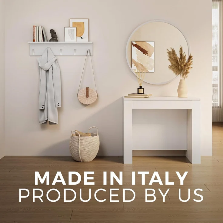 MOBILI FIVER, Ausziehbarer Konsolentisch mit Verlängerungen, Easy, Esche, weiß, Laminiert/Aluminium, Made in Italy – Bild 9
