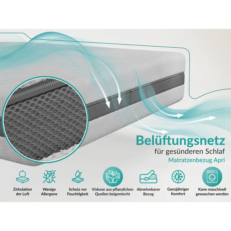 Taschenfederkernmatratze H3 – 7 Zonen Rollmatratze, abnehmbarer waschbarer Bezug, für Allergiker geeignet, Latex - 120 x 200 cm - TENE - APRI – Bild 7