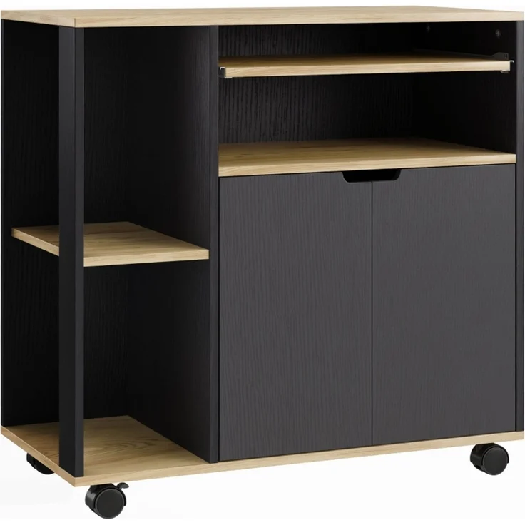 Küchenwagen 80 x 40 x 82 cm in Schwarz mit Arbeitsplatte, Schrank und Rollen – Bild 4