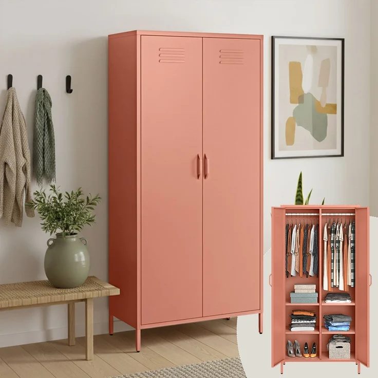 skølm 'Atria' Kleiderschrank, Metall, 170x45x80 cm, terrakotta, Garderobe mit 4 Fächern und 2 Kleiderstangen – Bild 1