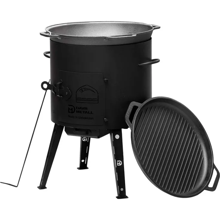 Ø36 Uchag 2mm stahl Utschak Utschag Campingofen 8L Gusseisen Kazan mit Gusseisen Deckel-Grillpfanne Kasan Feuerstelle Feldküche Außenküche Eintopfofen Gulaschkanone