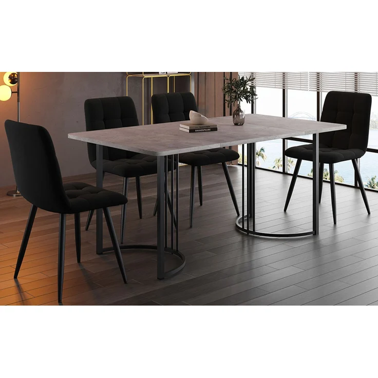 Merax Essgruppe (5-tlg), Esstisch mit 4 Stühlen Set, Moderner Küchentisch Set , 140×80cm Küchentisch mit Schwarz Metallbeinen, MDF Tischplatte in Grau, Schwarz Samt Esszimmerstühle – Bild 2