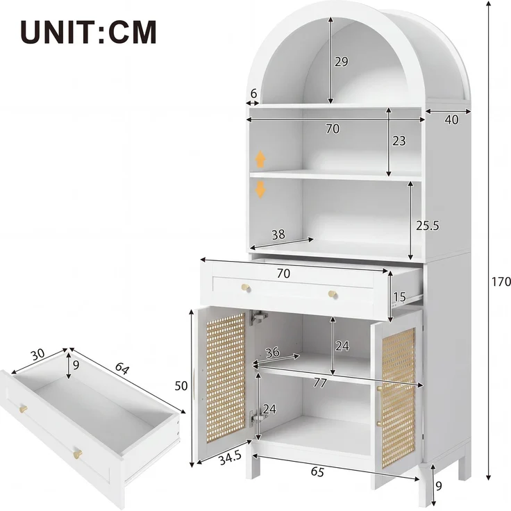 Vitrinenschrank B 70 x T 40 x H 170 cm aus MDF und Spanplatte mit Rattan-Optik – Bild 4