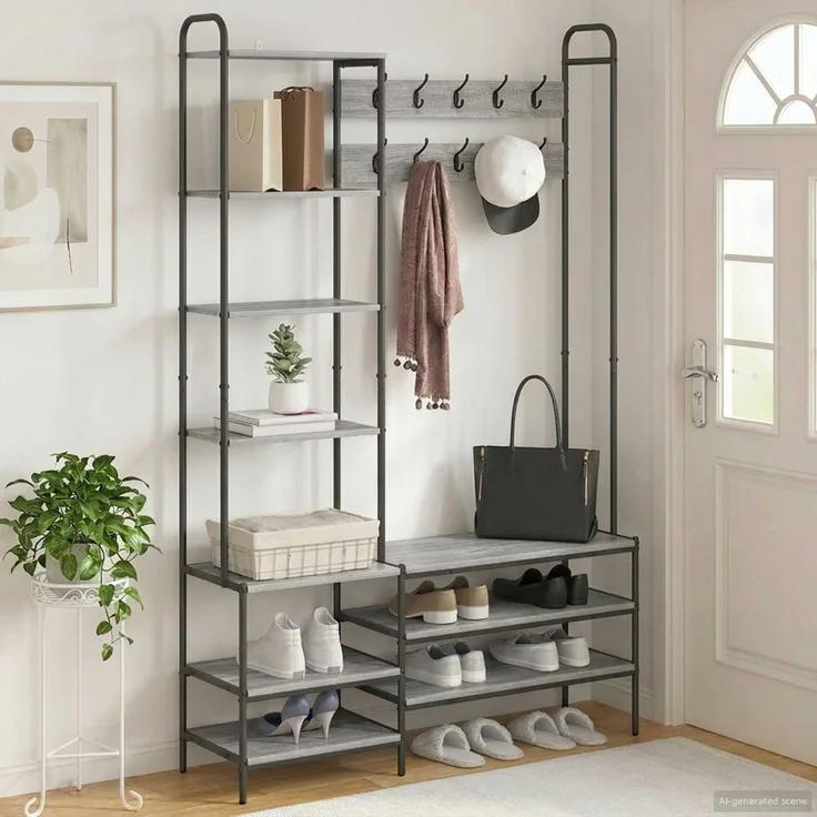 vidaXL Garderobenständer mit Schuhbank Sonoma-Grau 120,5 x 34 x 190 cm 8012041