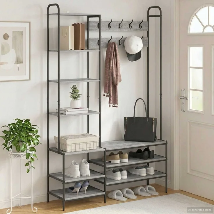 vidaXL Garderobenständer mit Schuhbank Sonoma-Grau 120,5 x 34 x 190 cm 8012041 – Bild 1