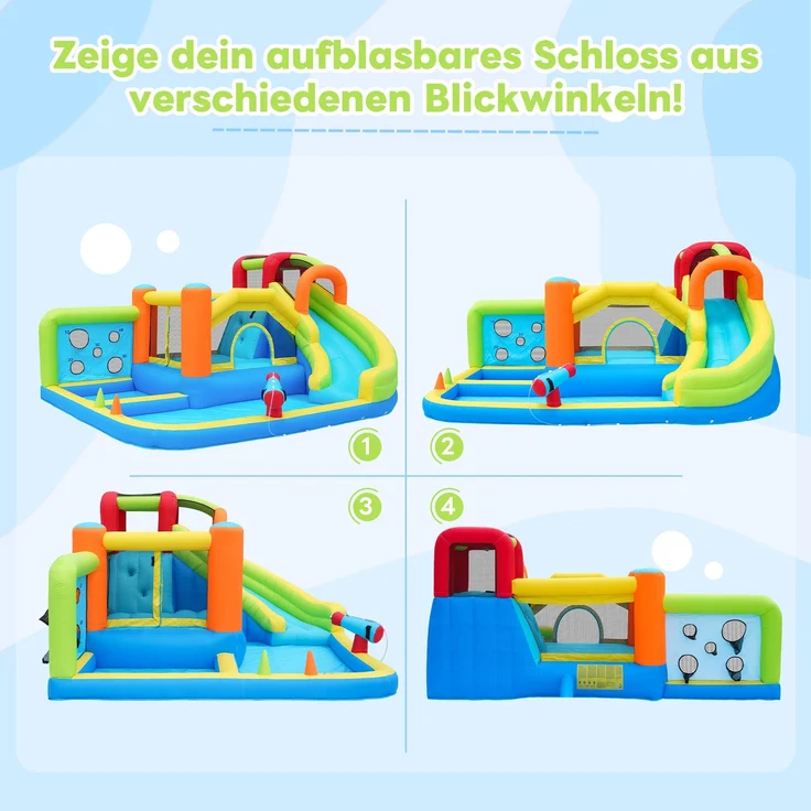 LVHOM Aufblasbare Hüpfburg mit Gebläse, Spielpool, Trocken-/Wasserrutsche, Springburg Outdoor, Wasserpark mit Trampolin, Planschbecken, 410 x 315 x 203cm – Bild 5
