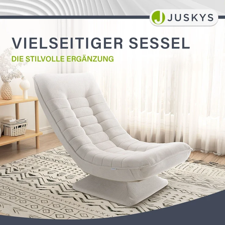 Juskys Relaxsessel Korsika - ergonomisches Design, 360° drehbar, hoher Komfort, klappbar, modernes Design, 5-lagige Polsterung, Cord-Bezug - Beige – Bild 8